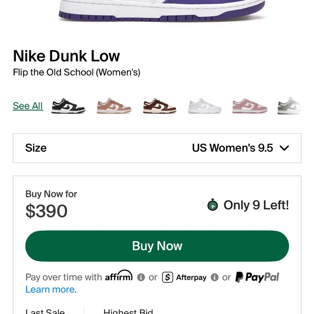 Nike Dunk Low Kids Sneakers - Purple and White